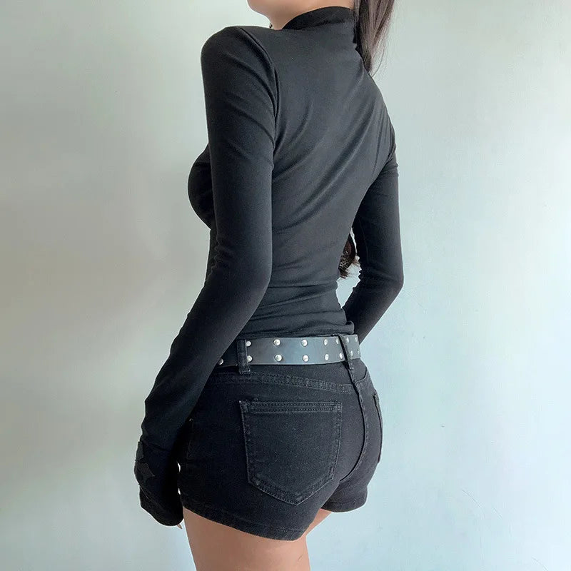 Turtleneck Gothic Dark Hollow Out Tops