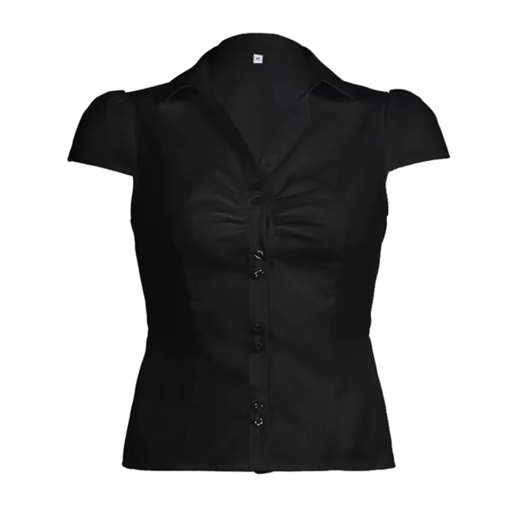 Summer Kawaii Solid Shirring Shirt