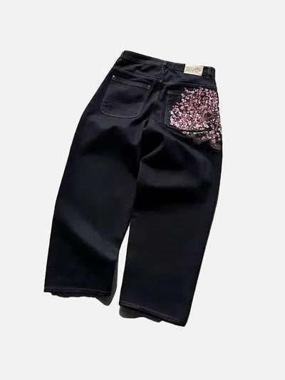 Y2K Low Rise Cherry Blossom Embroidery Jeans