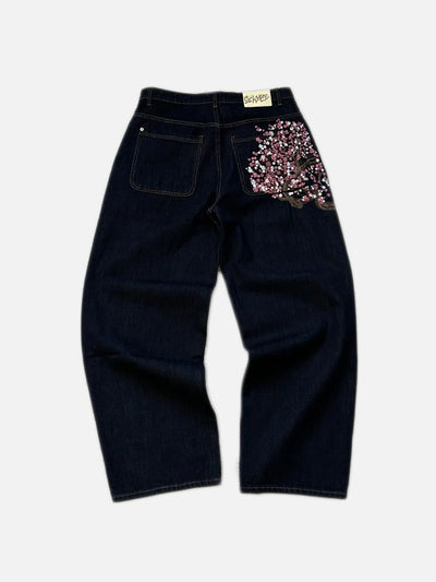 Y2K Low Rise Cherry Blossom Embroidery Jeans