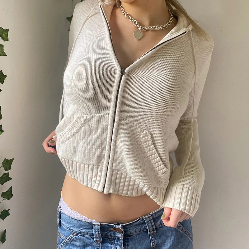 Vintage Y2k Knitted Zip-Up Hoodie