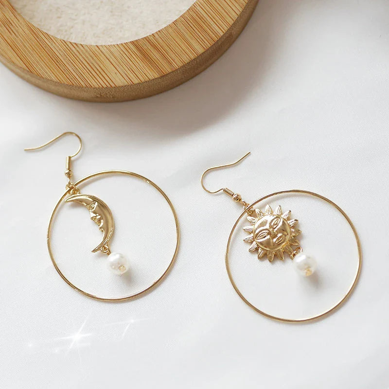 Bohemian Gold Asymmetric Circle Earrings