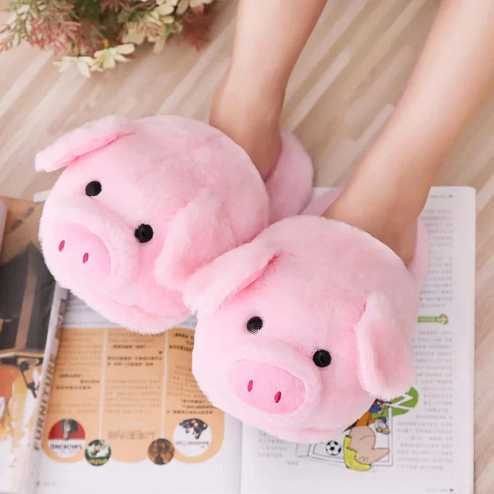 Cute Pink Pig Fuzzy Slippers