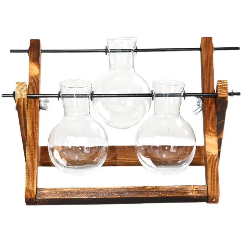 Vintage Transparent Vase Wooden Frame Vase