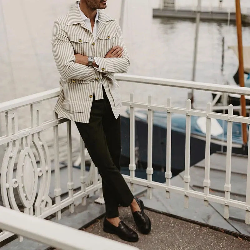 Luxury Long Sleeve Striped Pocket Shirt