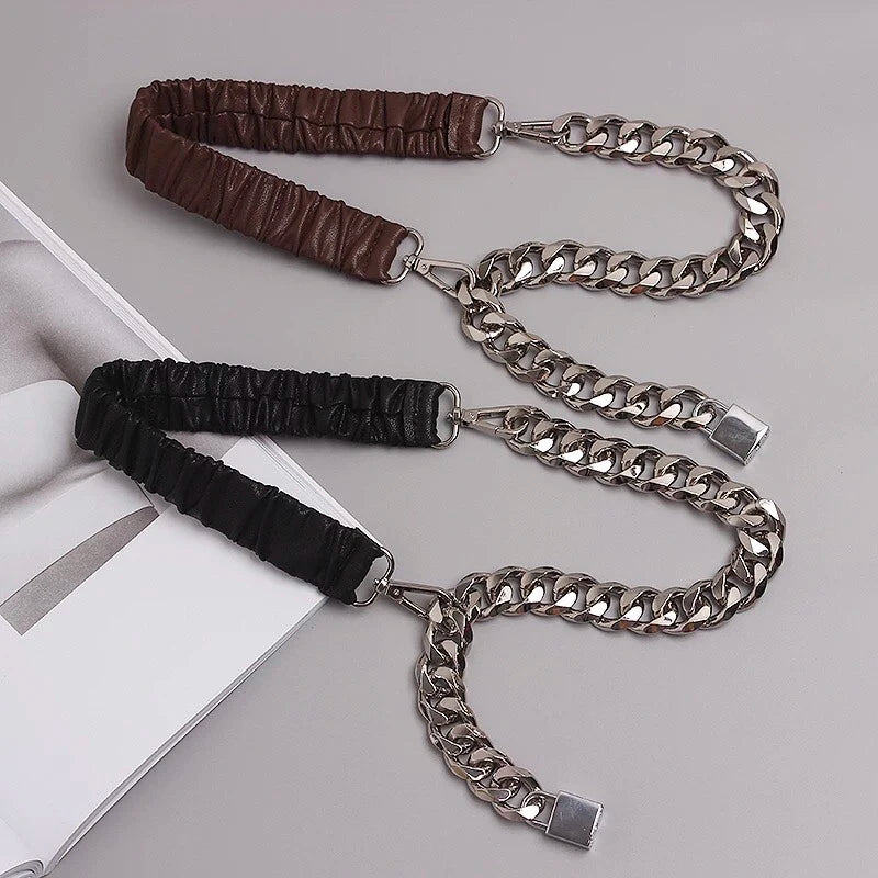 Grunge Lock Faux Leather Chain Belt