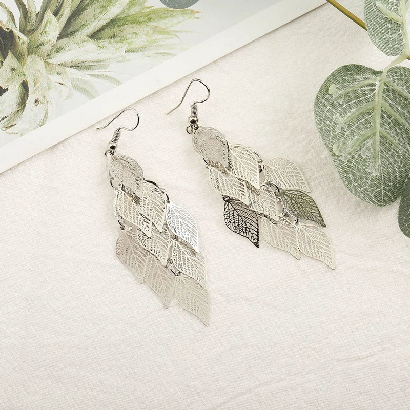 Vintage Hollow Leaves Shiny Earrings