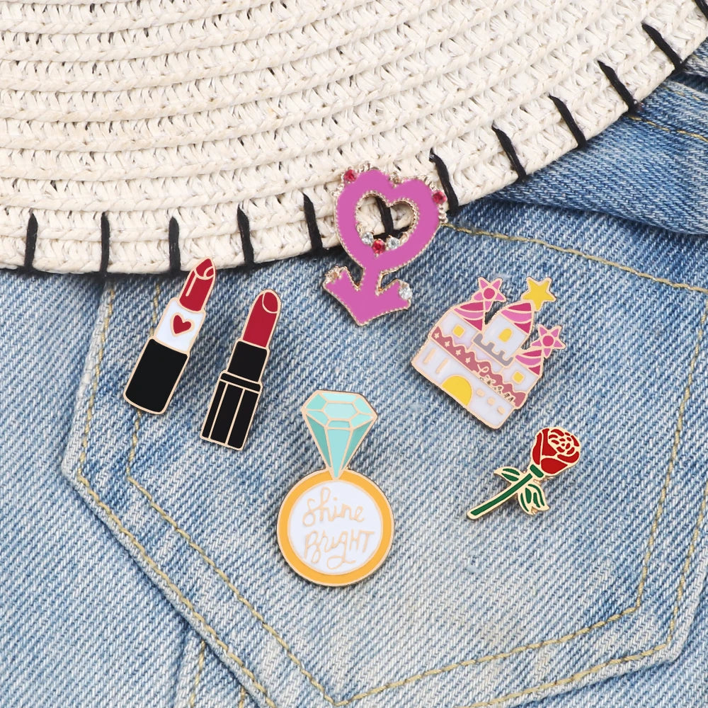 Lipstick Rose Flower Brooches