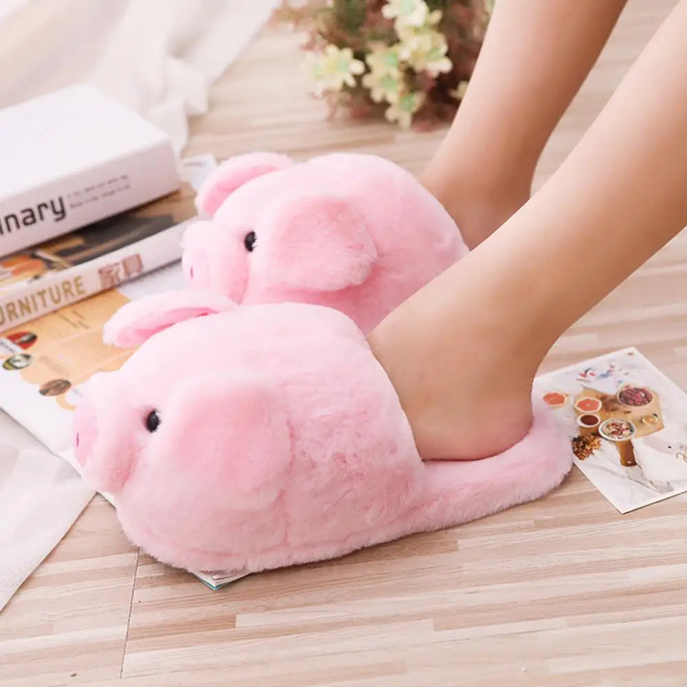Cute Pink Pig Fuzzy Slippers
