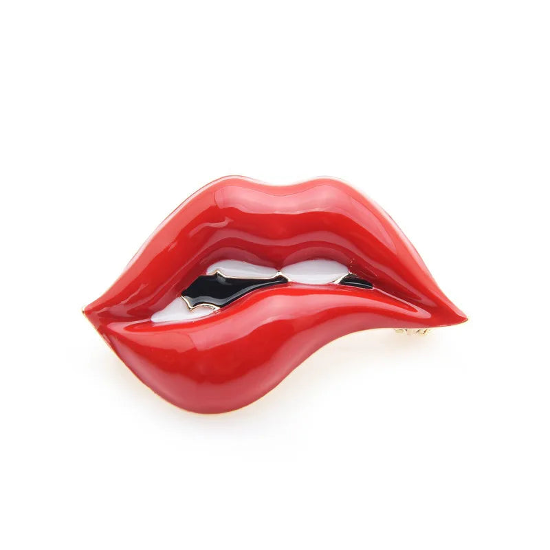 Red Lips Shape Enamel Brooches