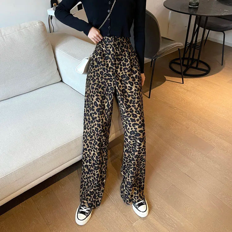 Leopard High Waist Straight Leg Pants