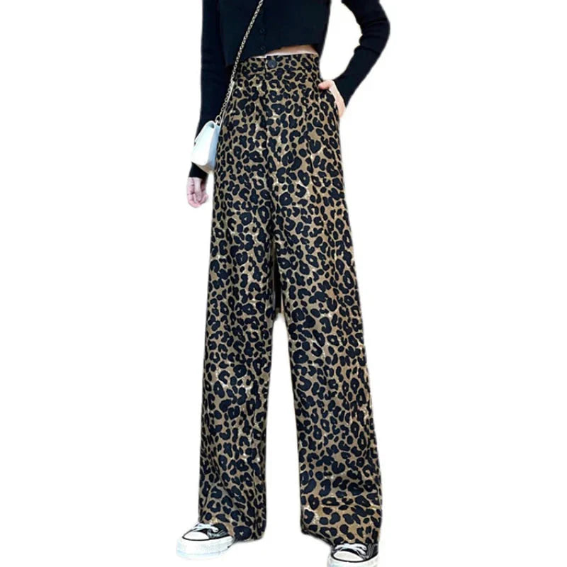 Leopard High Waist Straight Leg Pants