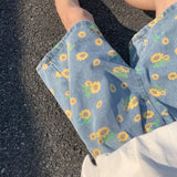 Casual Flowers Cotton Denim Short