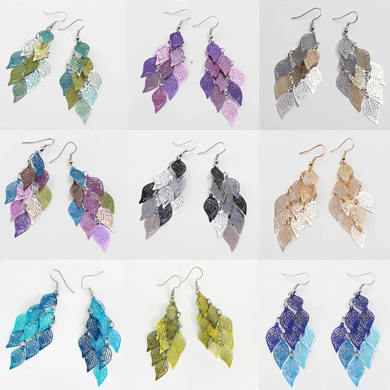 Vintage Hollow Leaves Shiny Earrings