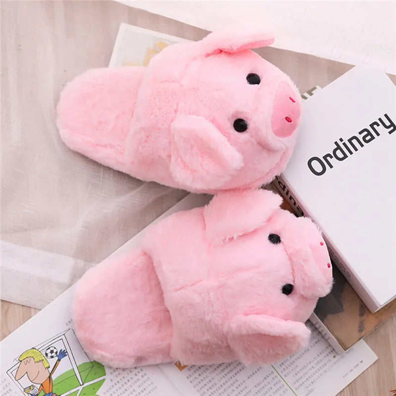 Cute Pink Pig Fuzzy Slippers