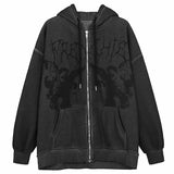 Vintage Angel Print Zip-Up Oversized Hoodie Shirt