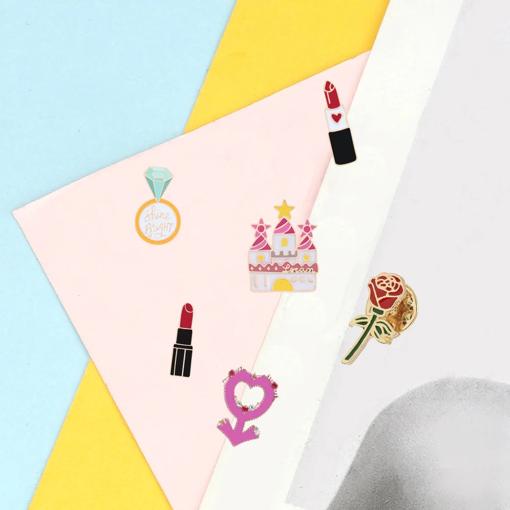 Lipstick Rose Flower Brooches