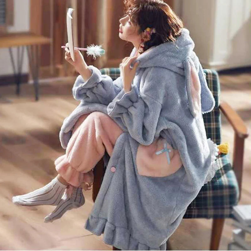 Animal Thick Warm Hooded Pyjamas For Women