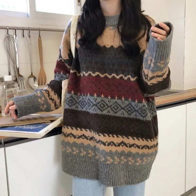 Cozy Striped Winter Pullover Sweater