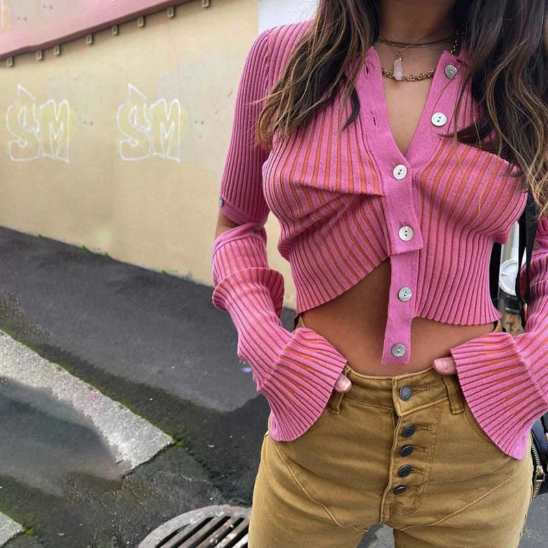 Y2K Detachable Sleeve Cropped Cardigan