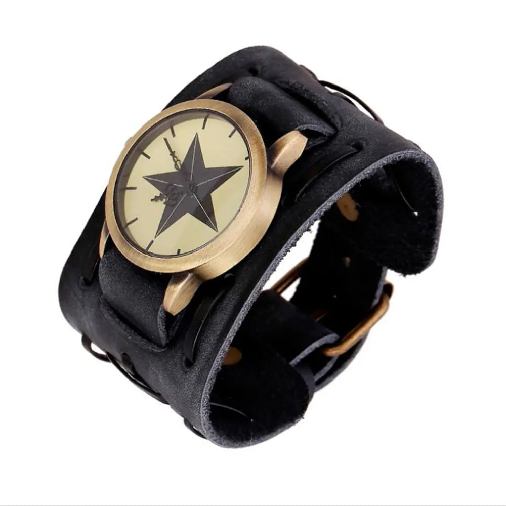 Vintage Wide Cow Leather Bracelet Watch