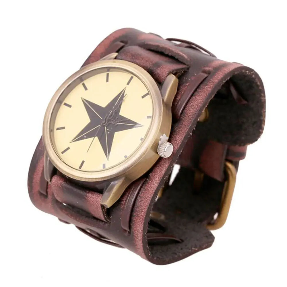 Vintage Wide Cow Leather Bracelet Watch