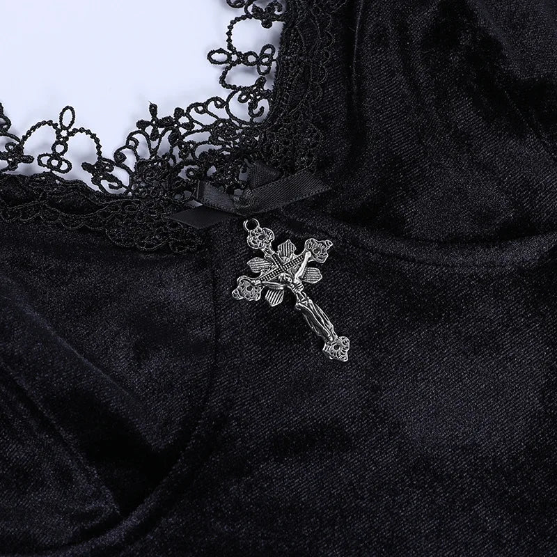 Y2K Goth Cross Black Mini Dress