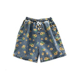 Casual Flowers Cotton Denim Short