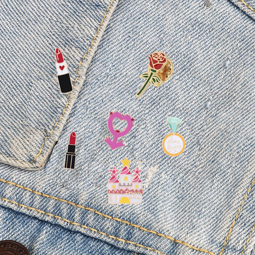 Lipstick Rose Flower Brooches