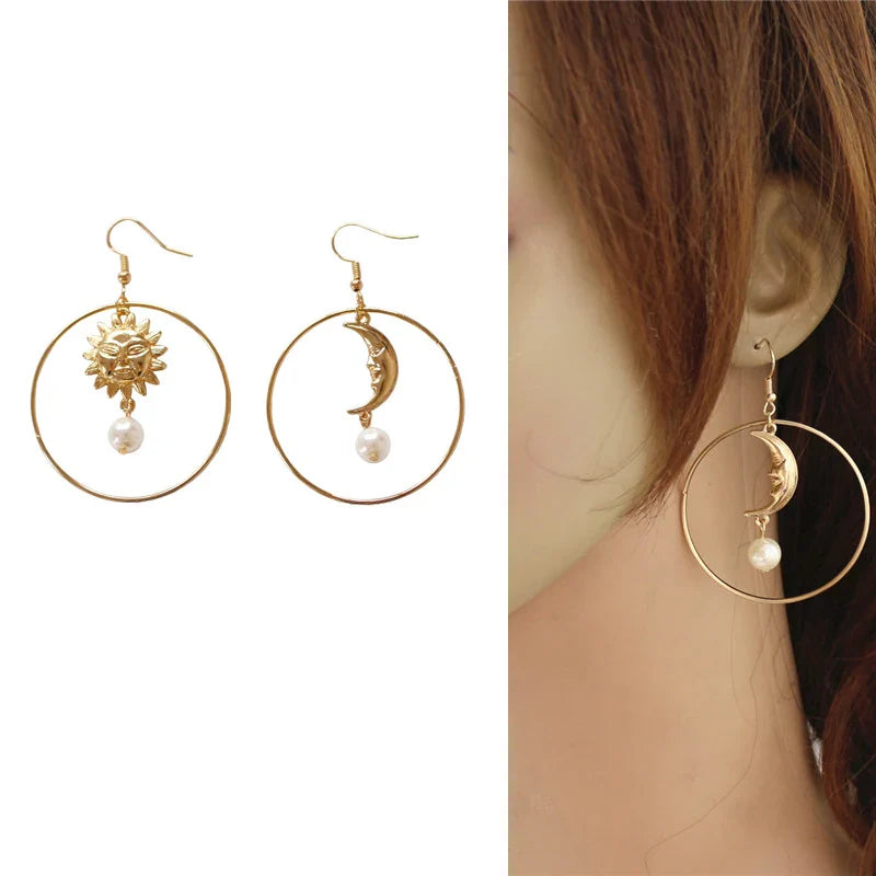 Bohemian Gold Asymmetric Circle Earrings