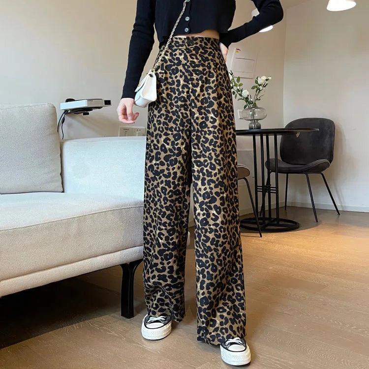 Leopard High Waist Straight Leg Pants