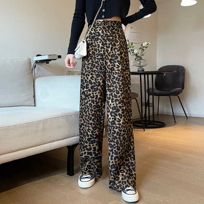 Leopard High Waist Straight Leg Pants