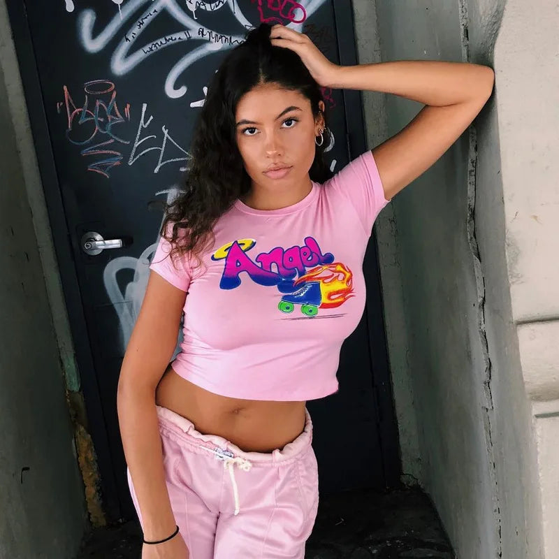 Angelic Graphic Letter Crop Top