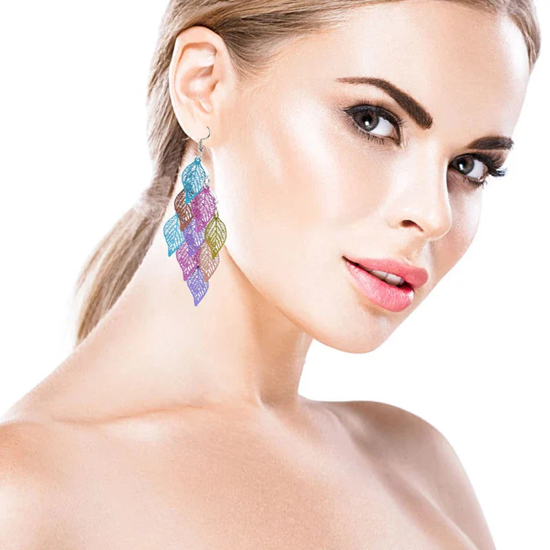 Vintage Hollow Leaves Shiny Earrings
