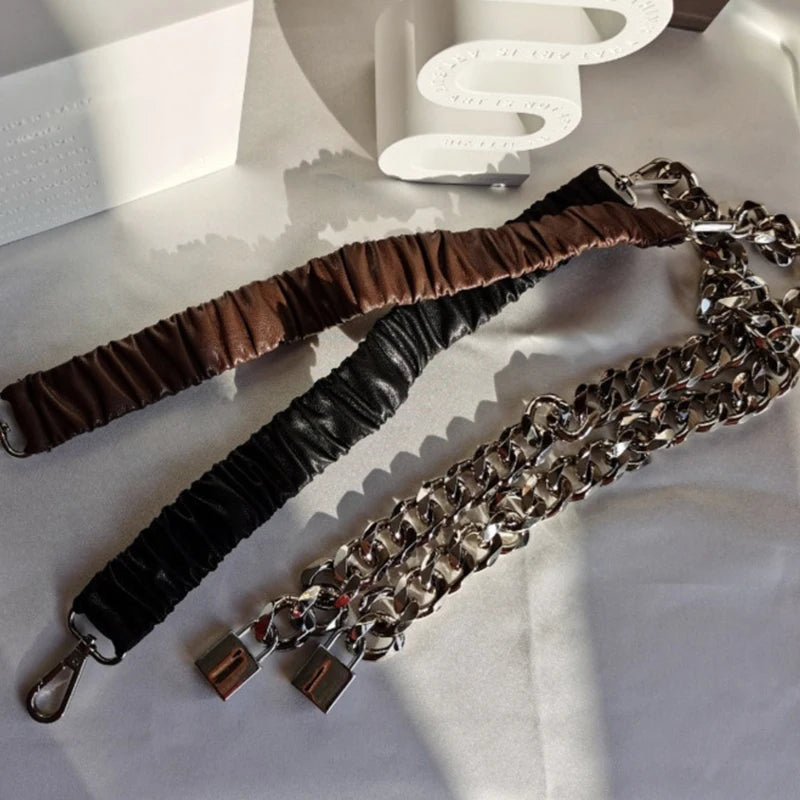 Grunge Lock Faux Leather Chain Belt