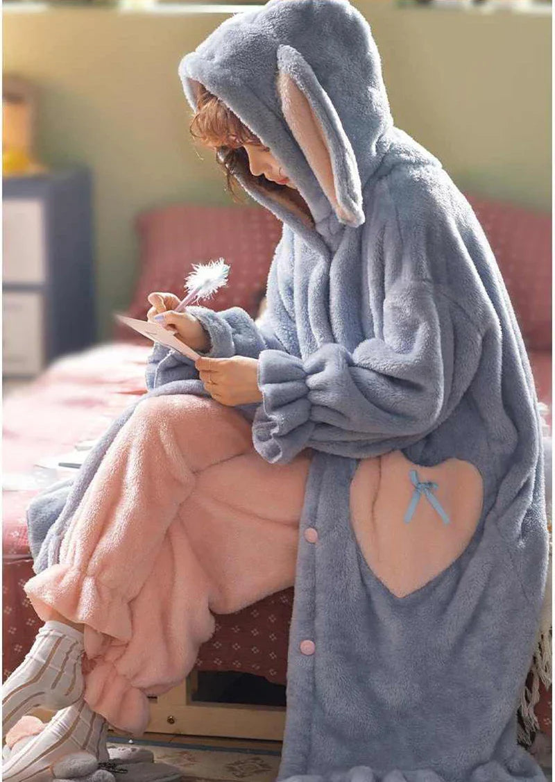 Animal Thick Warm Hooded Pyjamas For Women