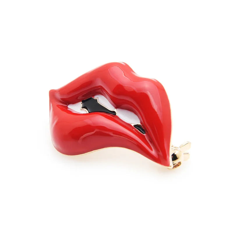 Red Lips Shape Enamel Brooches