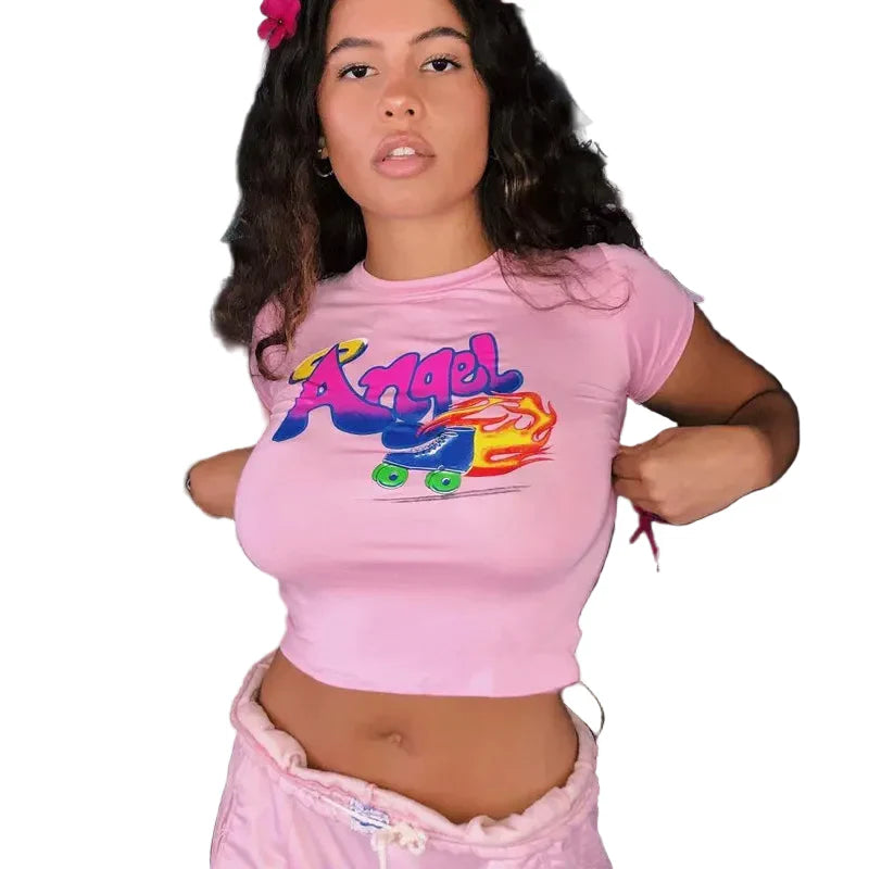 Angelic Graphic Letter Crop Top