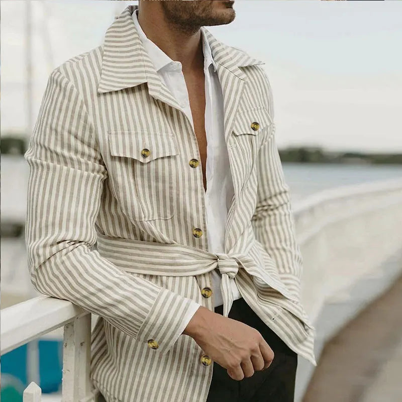 Luxury Long Sleeve Striped Pocket Shirt