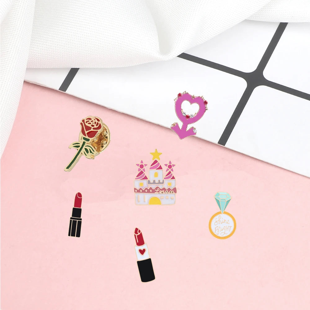 Lipstick Rose Flower Brooches