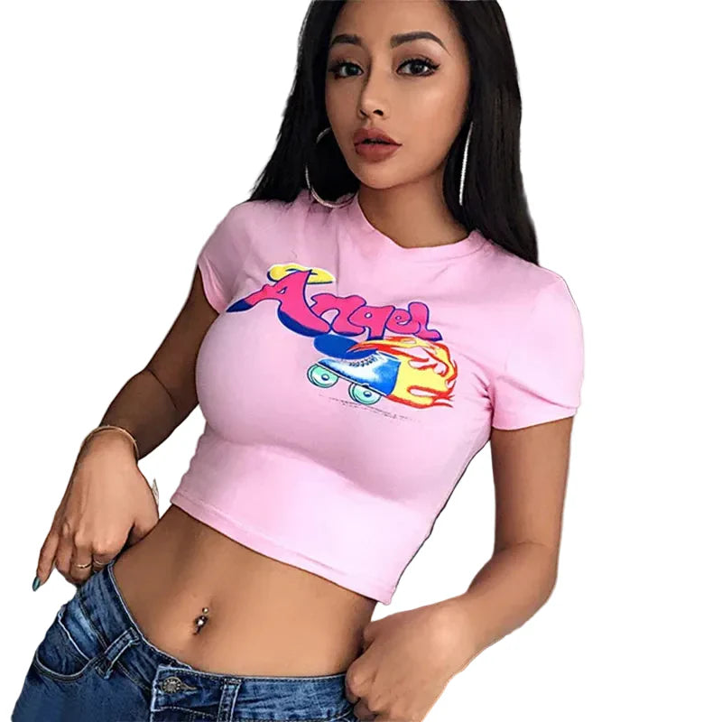 Angelic Graphic Letter Crop Top