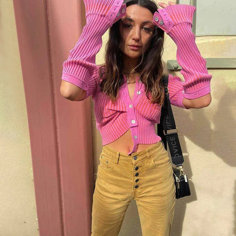 Y2K Detachable Sleeve Cropped Cardigan