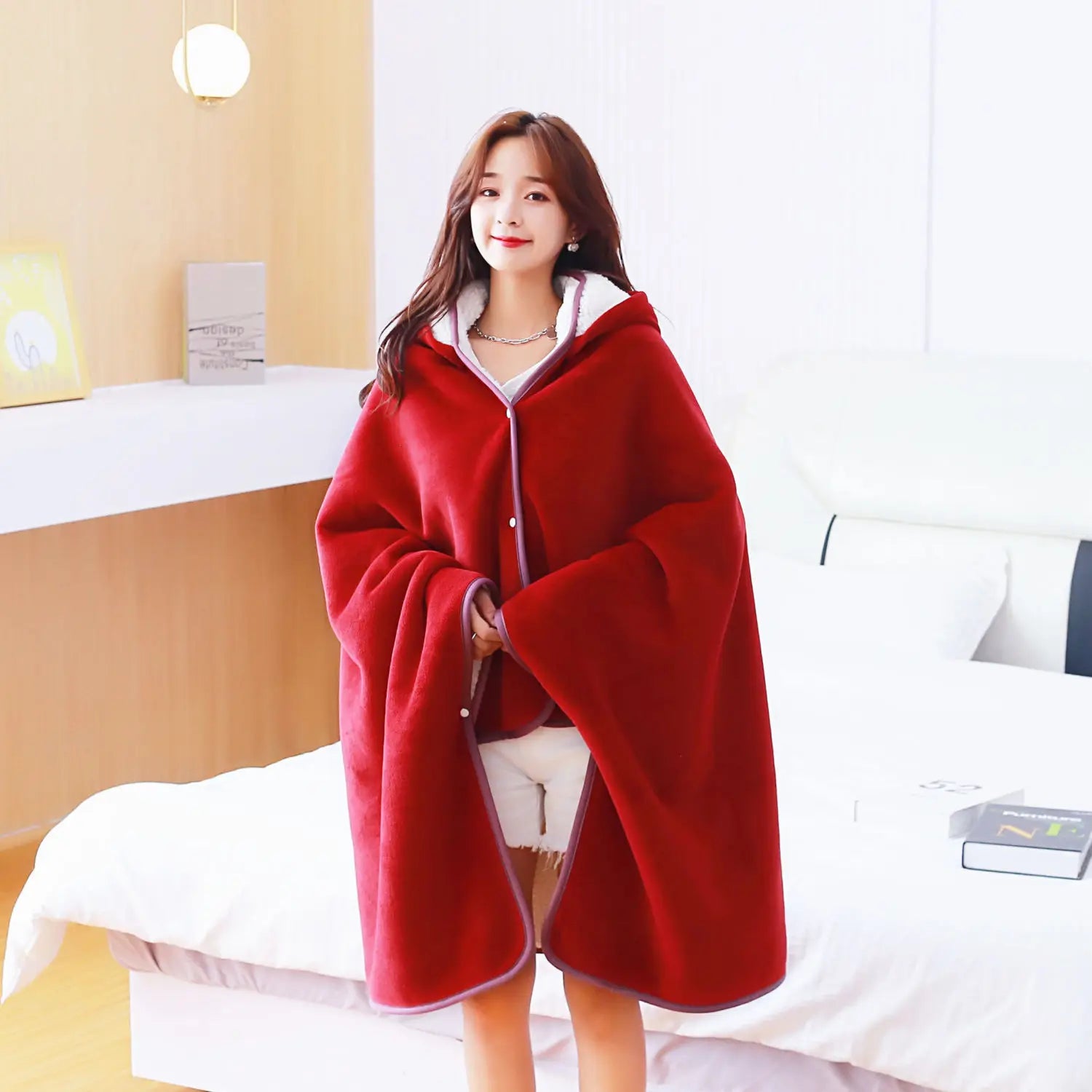 Heavy Thick Fleece Hooded Blanket