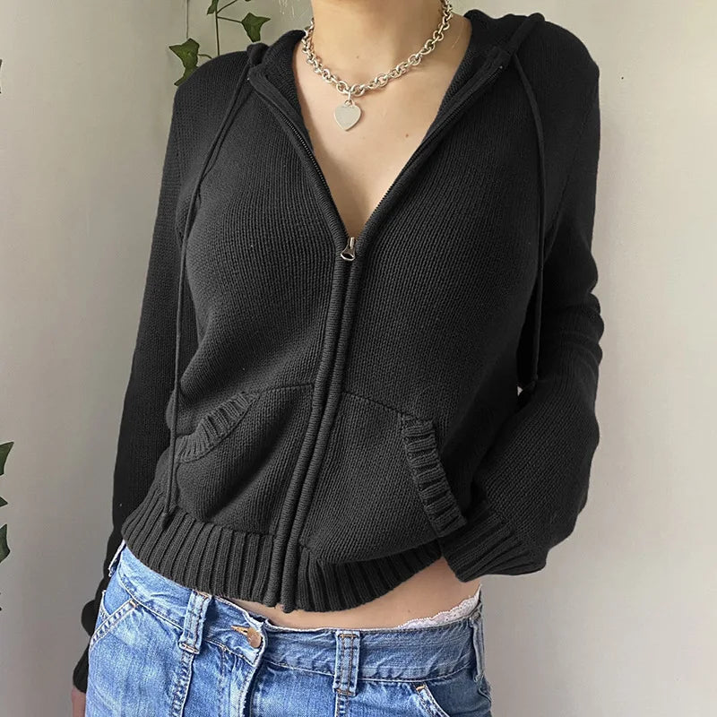 Vintage Y2k Knitted Zip-Up Hoodie