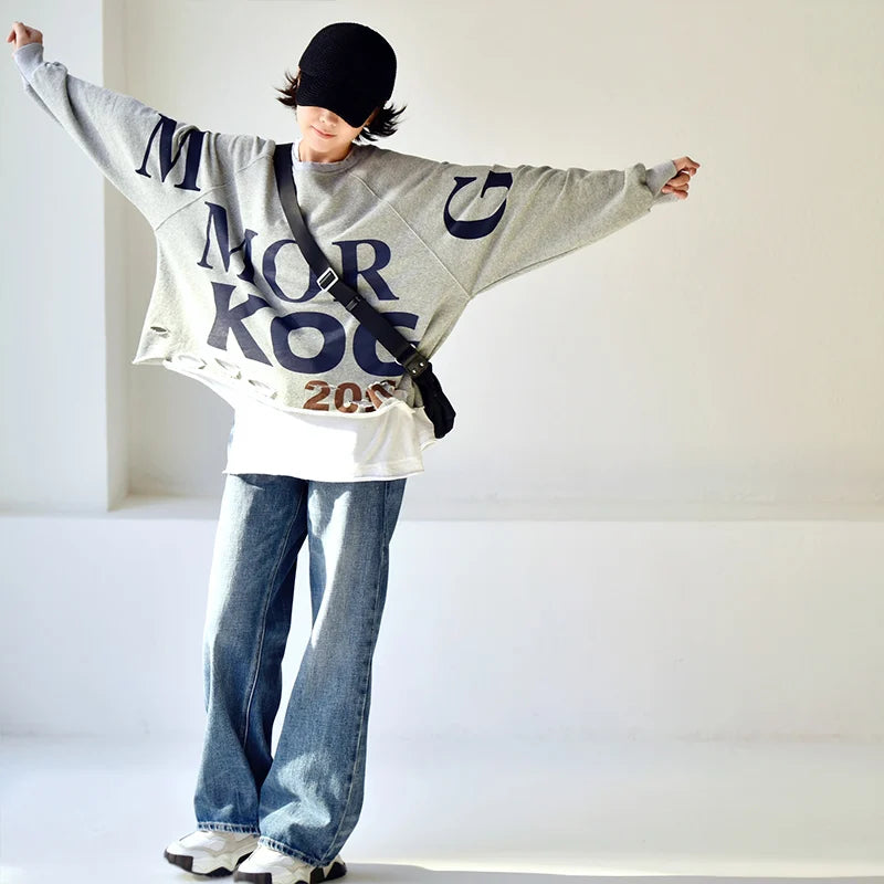 Y2K Literary Personality Print Oversized Sweater