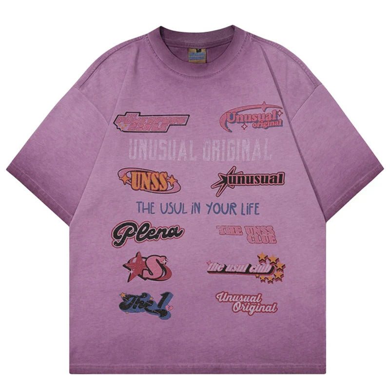 Camiseta con estampado de letras y color degradado