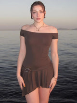 Off-Shoulder Solid Color Mini Dress