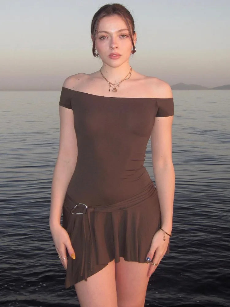 Off-Shoulder Solid Color Mini Dress
