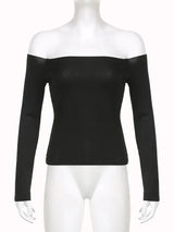 Elegantes koreanisches schwarzes Langarm-T-Shirt