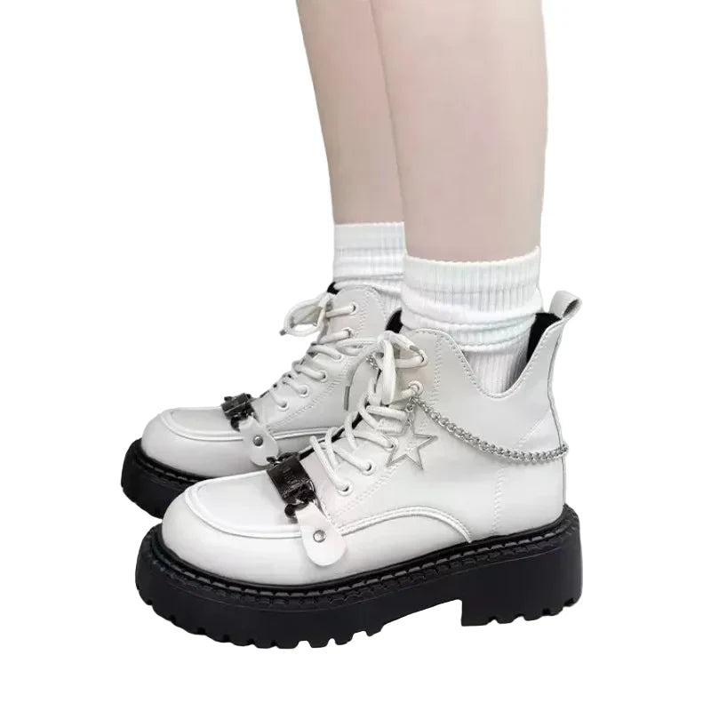 Chain Solid Color Women's  Motorcycle Shoes